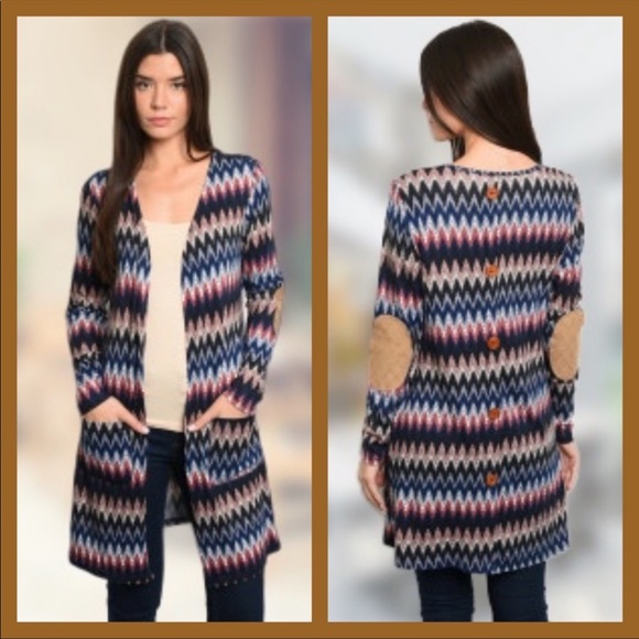 Boutique woman’s cardigan Open Front Chevron Pattern - Picture 1 of 8